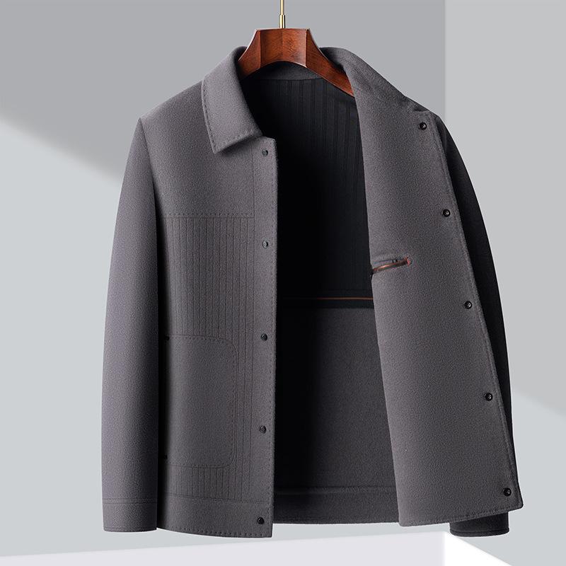 

Осенние и зимние двусторонние кашемировые куртки для людей среднего и пожилого возраста, деловые повседневные шерстяные полупальто, шерстяные пальто, мужские топы для папы 195