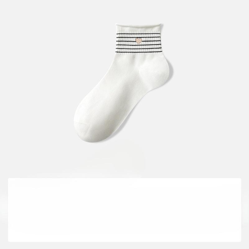 

Children s Socks - Spring and Autumn Pure Cotton Anti-odor Mid-calf Cotton Socks with Heart Embroidery and Antibacterial White Stripes 1 pair белый