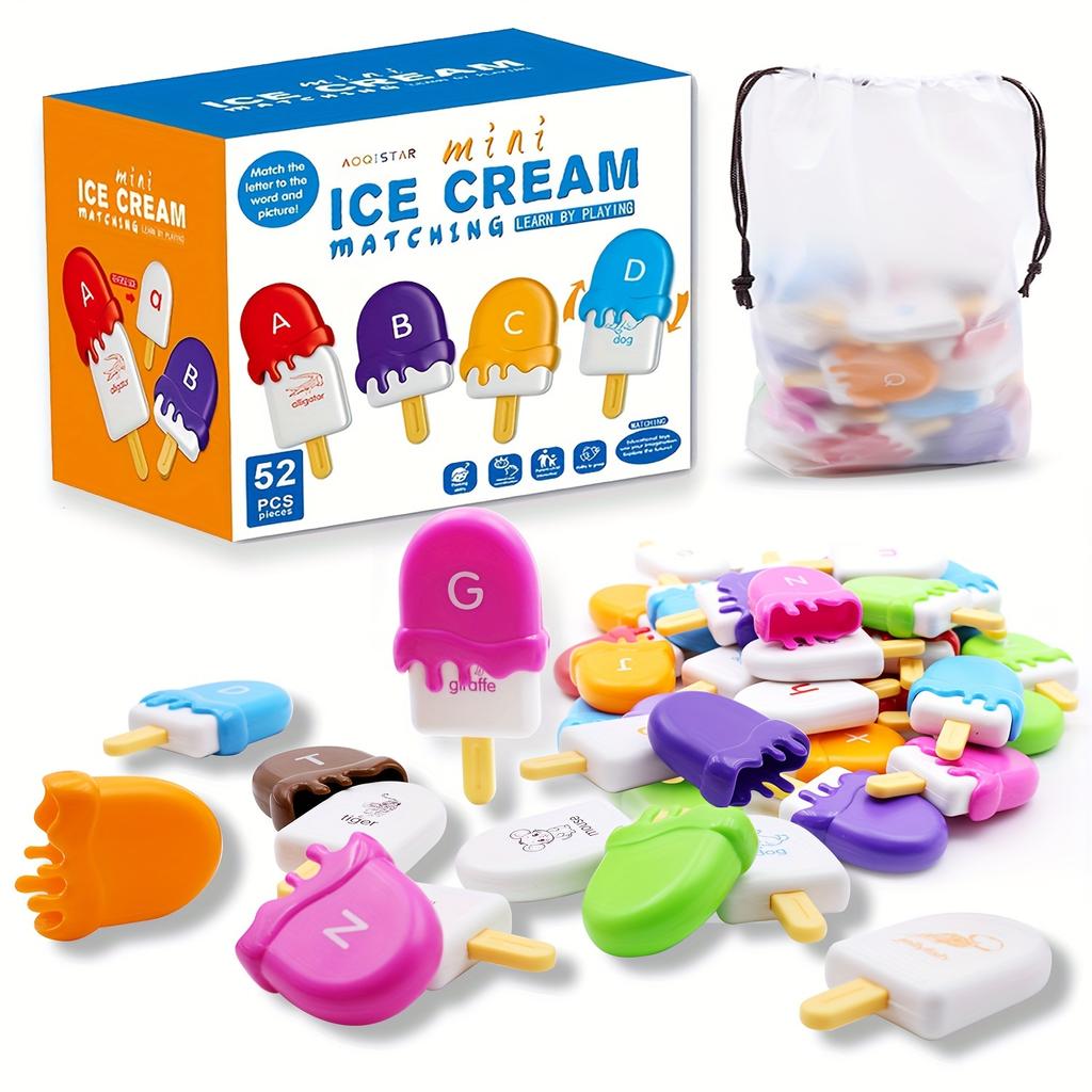 Matching Letters Ice Cream Toy Alphabet Match Uppercase Lowercase Color Cognitive Pairing Game Education Learning For Boy Girl