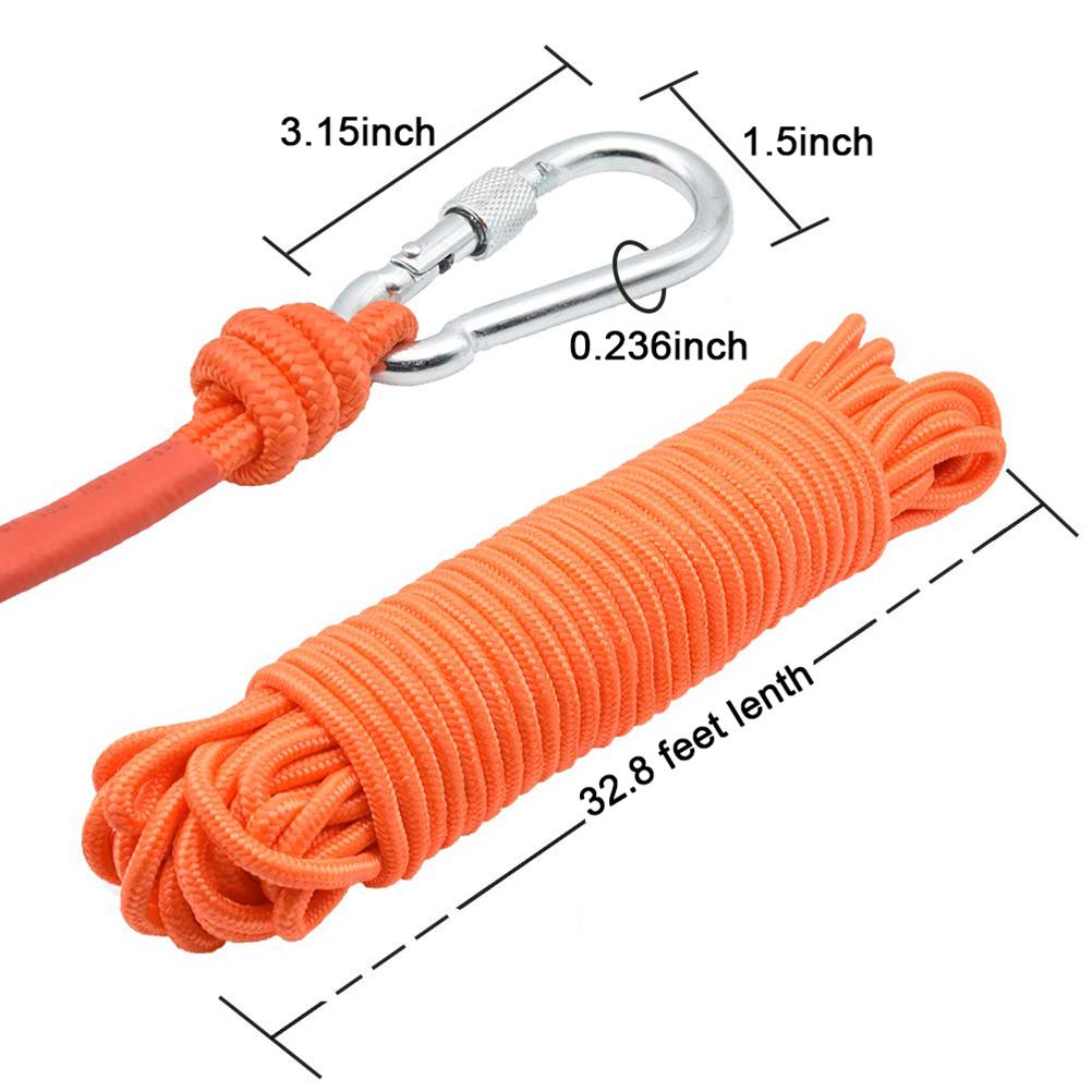 10m Fishing Magnet Rope Heavy Rope with Carabiner Nylon High Strength Cord Safety Rope