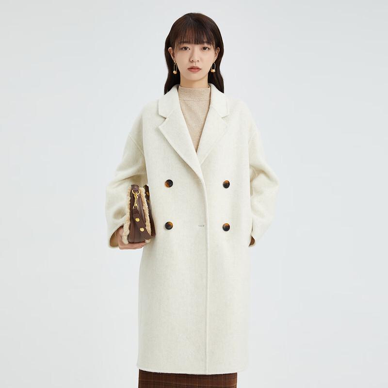 Shetu Women's Korean Style Mid-Length Double-Faced Wool Blend Coat