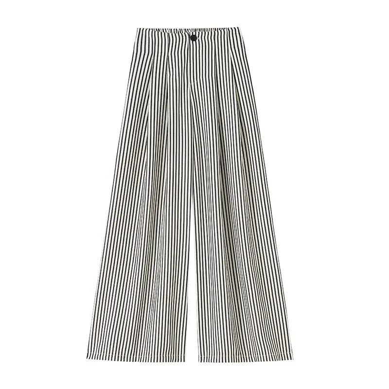 

High-Waisted Vertical Striped Wide-Leg Pants: Versatile Summer Style in Japanese & Korean Fashion for Women 3XL абрикосовый