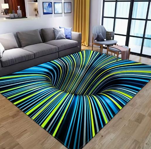 Bedroom Optical Illusion Carpet Anti Slip Carpet with Colored Vortex Area Carpet Living Room Gaming Room Home Decoration