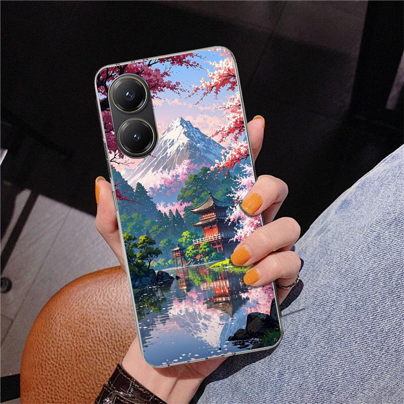 Japanese Cherry Mount Fuji Phone Case For Xiaomi Poco X7 X6 X5 Pro F7 Ultra Redmi 15C 15 13C 13 12C 12 10 10A 10C 9 9A 9C 9T Cov