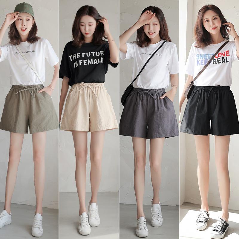 Summer New Loose Linen Cotton and Linen Large Size Student Sports and Leisure Shorts Women's Wide-leg Pants