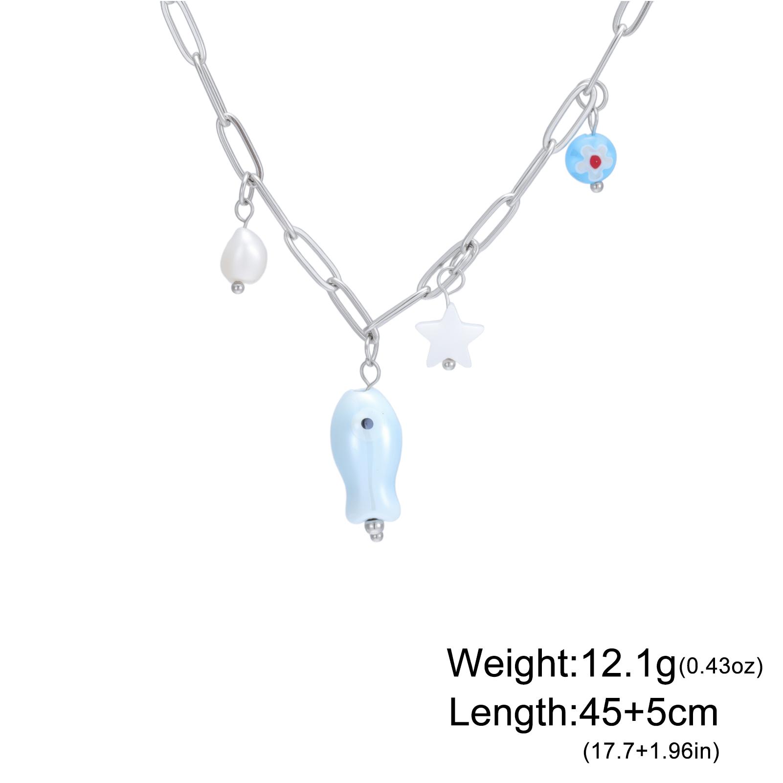

Teamer Pearl Blue Fish Star Pendant Necklaces For Women Stainless Steel Silver Color Lucky Jewelry Gift Wholesale 2026 New 45-50cm
