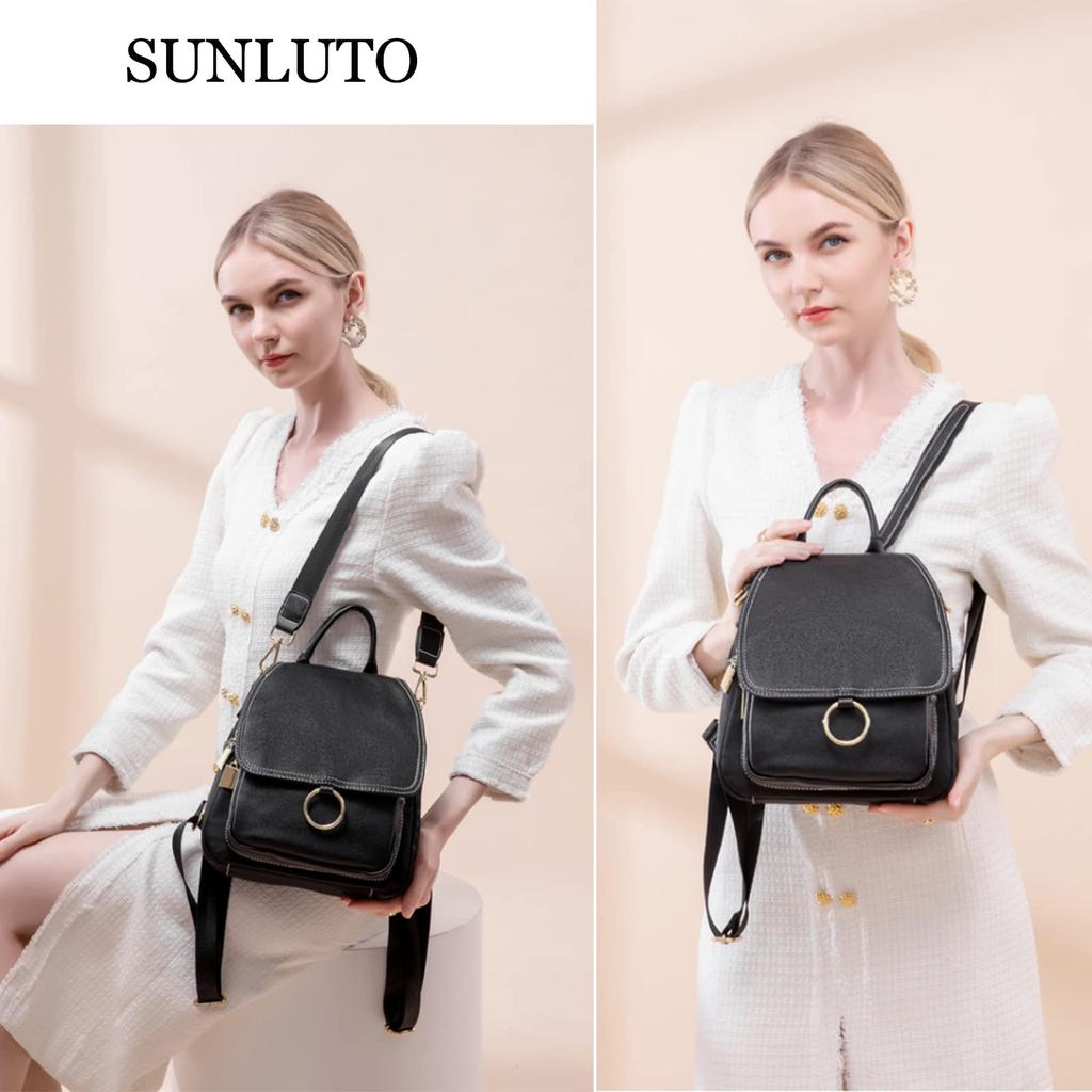 SUNLUTO Women's Backpack, Cute, Small, 3-Way Mini Bag, Stylish and Simple Design, 8 Pockets, Large Capacity, Waterproof, Lightweight, Anti-Theft,