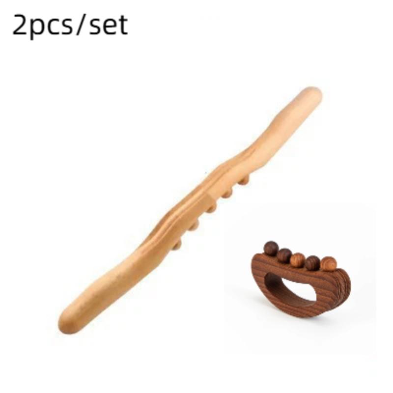 1Pcs Guasha Wood Stick Massage Tool,5 Beads Wood Massage Roller Stick,Lymphatic Drainage Massager For Body Shaping,Gua Sha Tools