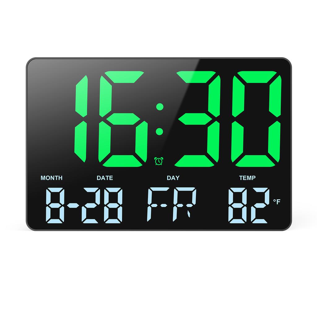 ORIA 11.5" Large Digital Wall Clock USB Powered Time Calendar 12/24H Time/Day/Month/Temp Display Electronic LED Alarm Clock