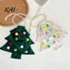Reusable Fabric Gift Wraps Christmas Tree Shaped Bag, Drawstring Treat Goody Bags with Pompoms Durable Polyester Sacks Bells, Winter Present Wrapping