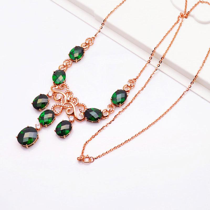 Exquisite Russian 585 Purple Gold Fashion Luxury Greenstone Egg Necklace Color Gold Plated Rose Gold Retro Set Chain