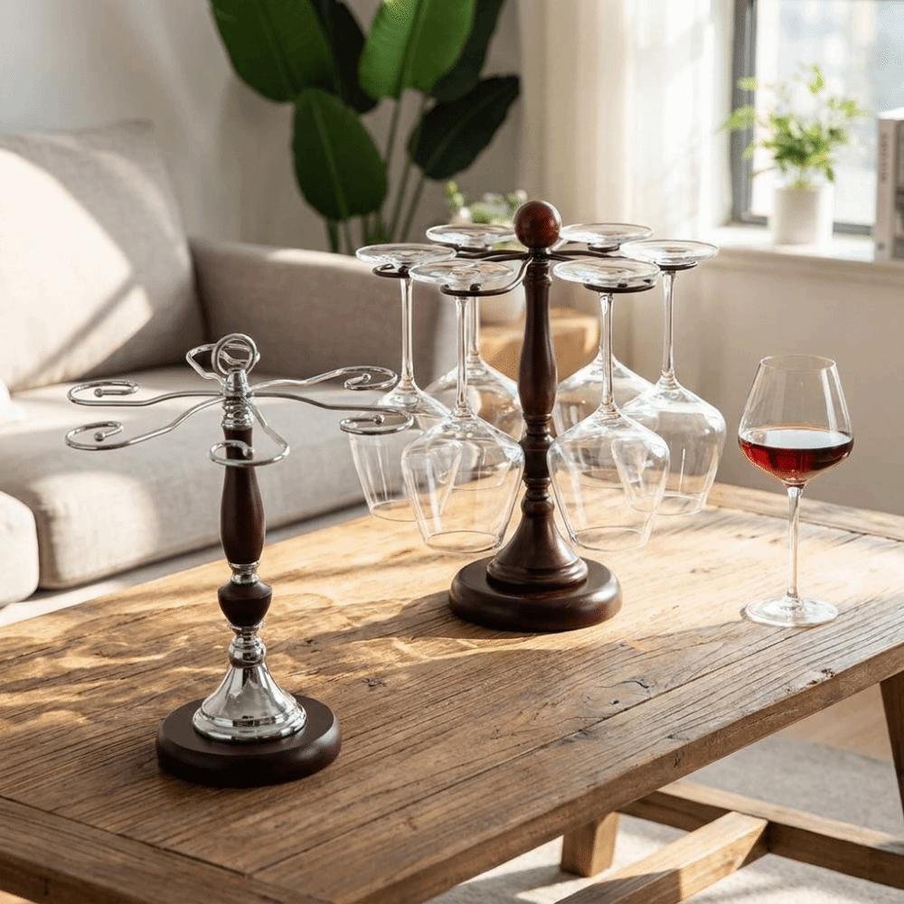 Large Capacity 6 Bottles Wine Glass Rack Wooden Upside Down Wine Glass Holder Dining Room