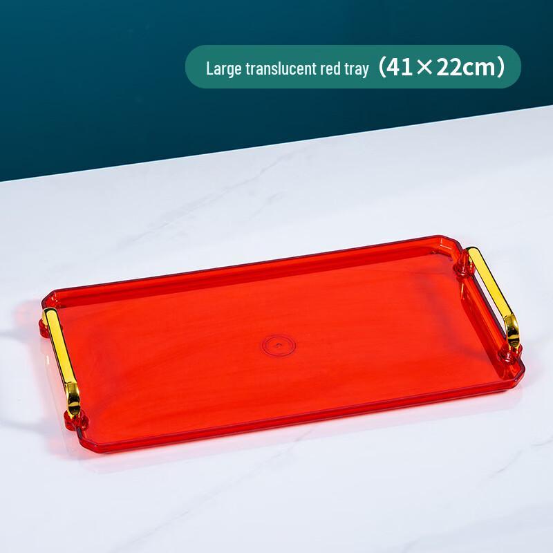 

Large Translucent Red Rectangular Plastic Serving Tray with Gold Handles