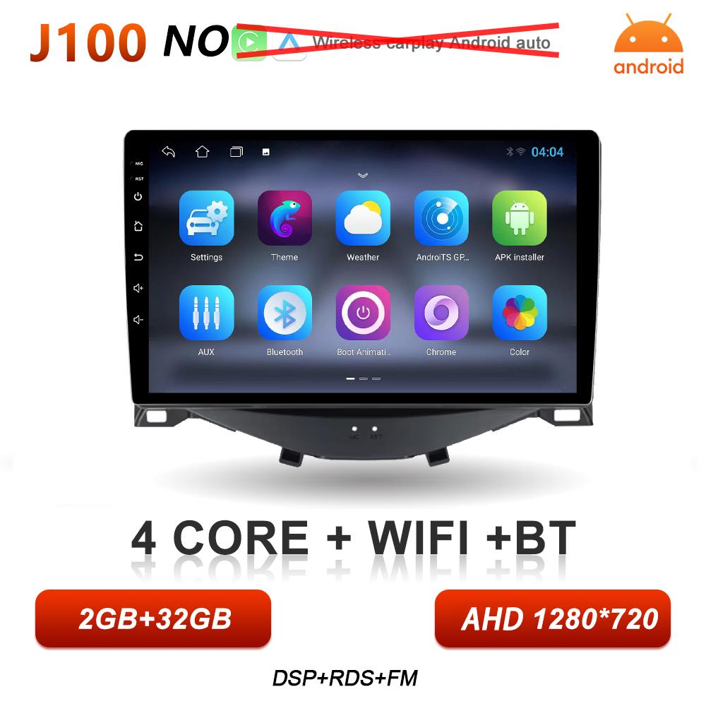 Android 16 Auto Car Radio For Toyota Aygo Peugeot 108 Citroen C1 2014-2020 Wireless Carplay Multimedia Car Stereo BT Navigation