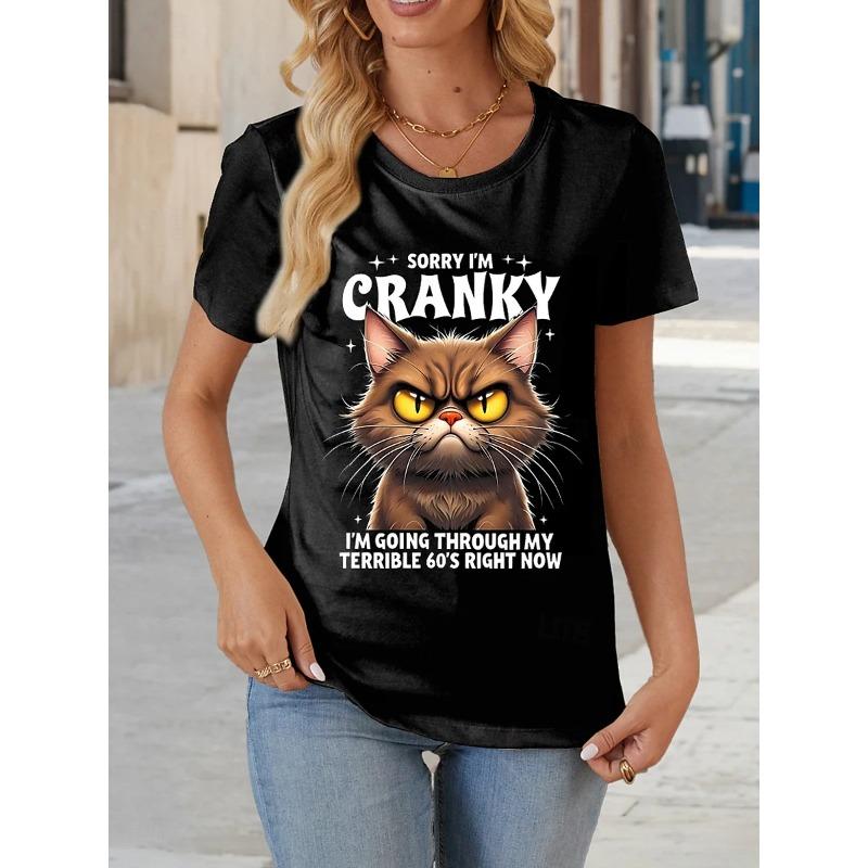 Women's T-shirt Cat Print Summer Round Neck Short Sleeve Fashion Casual Oversized T-Shirts