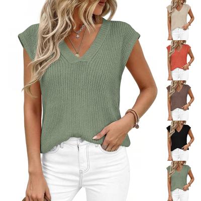 Women's Summer Fashionable Color V Neck Sleeveless Casual Thick Needle Sweater Vest Top