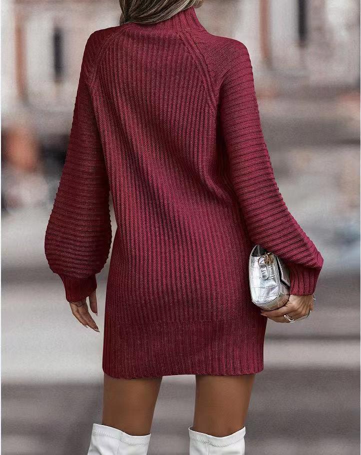 Abito a Maglia con Collo Alto e Maniche Lunghe 2024 Europeo e Americano per Donna