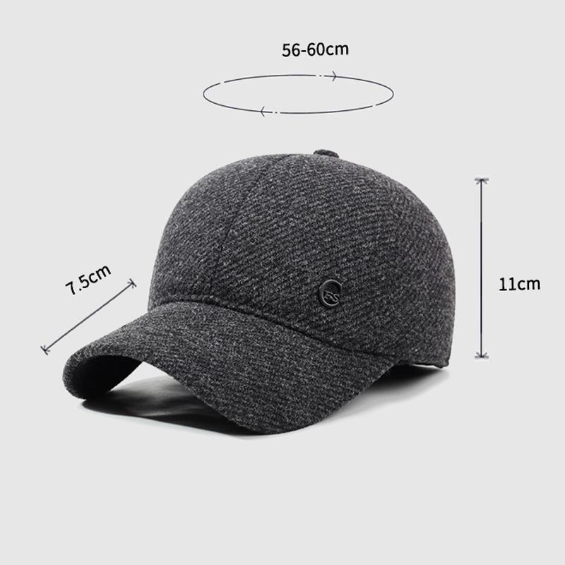 Vinter Herre Lue Ull Tykk Varm Bomullslue Middelaldrende Utendørs Vindtett Ørebeskyttelse Baseballcaps