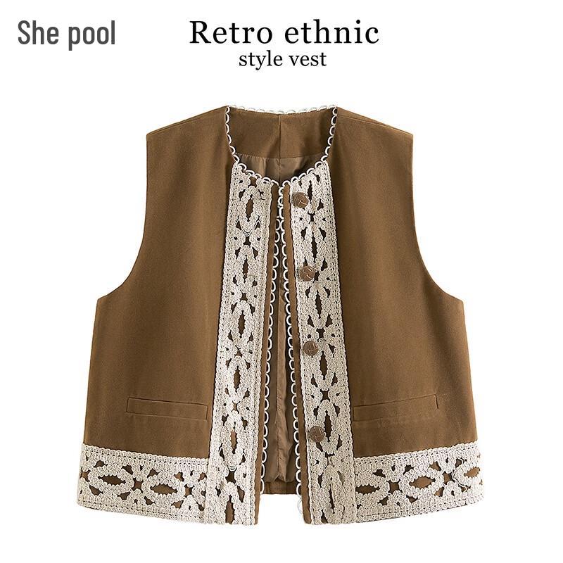 

Женский ретро этнический жилет из лиоцелла с кружевом L