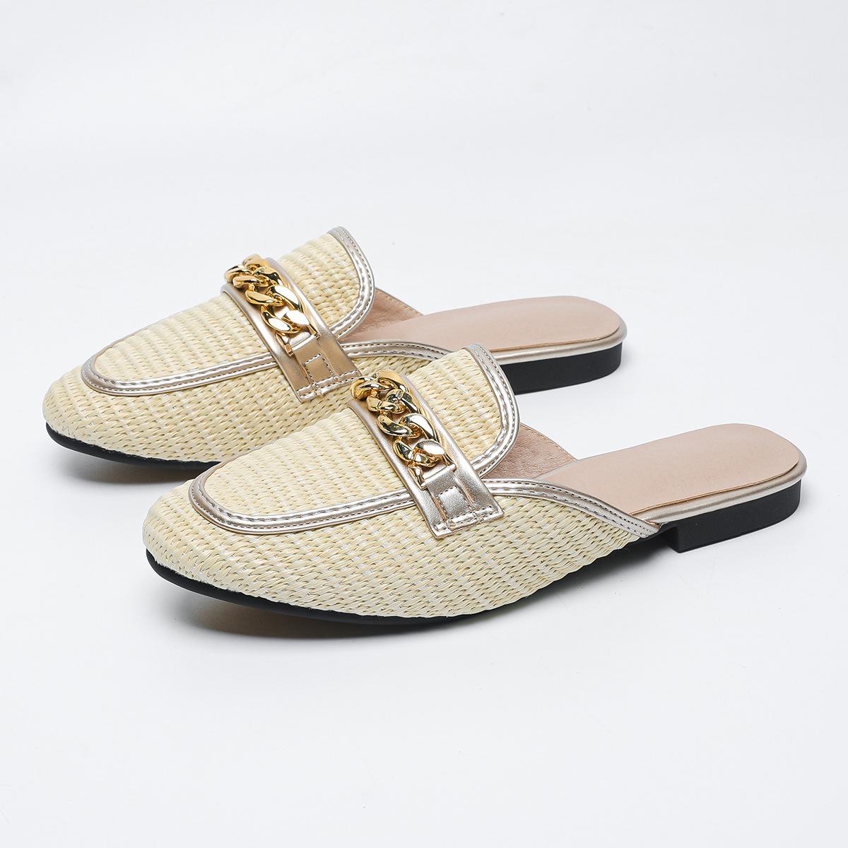 

2025 новые универсальные туфли модные однопедальные с круглой головкой из травы нескользящие плоские полуперетаскиваемые женские туфли большого размера - 43 светло-желтого