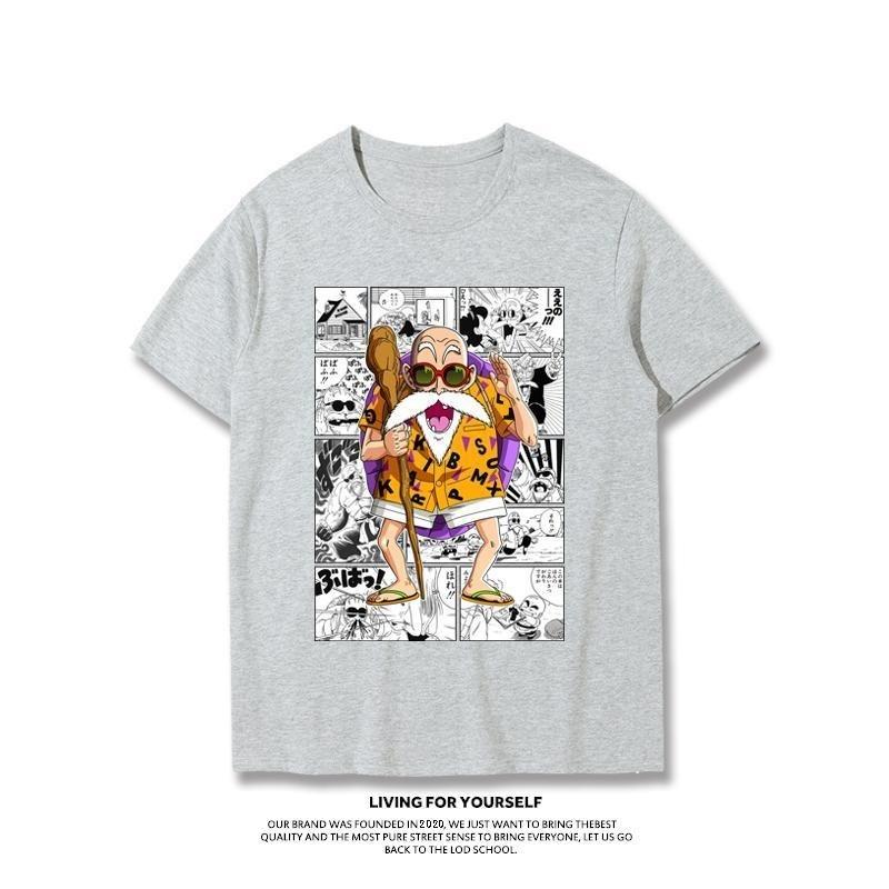 Japanese Anime Dragon Ball T-Shirt Kid Goku Master Roshi Print Casual Loose Cotton Tee Streetwear for Men