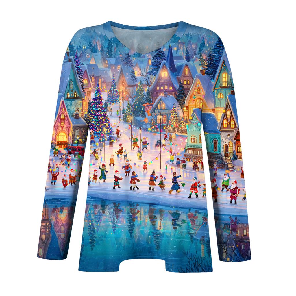 Women's Fashionable Casual Long Sleeved Plus Size  Print Top Plus Size Floral Print Top