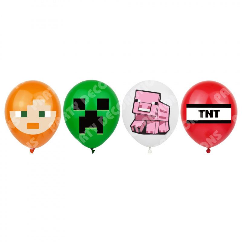 Minecraft Geburtstagsparty Zubehör Dekorationen Set Banner Kuchenaufsätze Luftballons Set für Jungen Mädchen Gaming-Themenparty