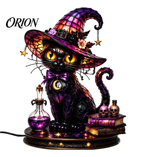 Mystischer Kaminmantel Dekor Gothic Hexenhut Nachtlicht, Warmer Glanz Acryl Halloween Dekorationslampe, Vintage Festliches Ornament Gruselige Heimdeko für Regal E black