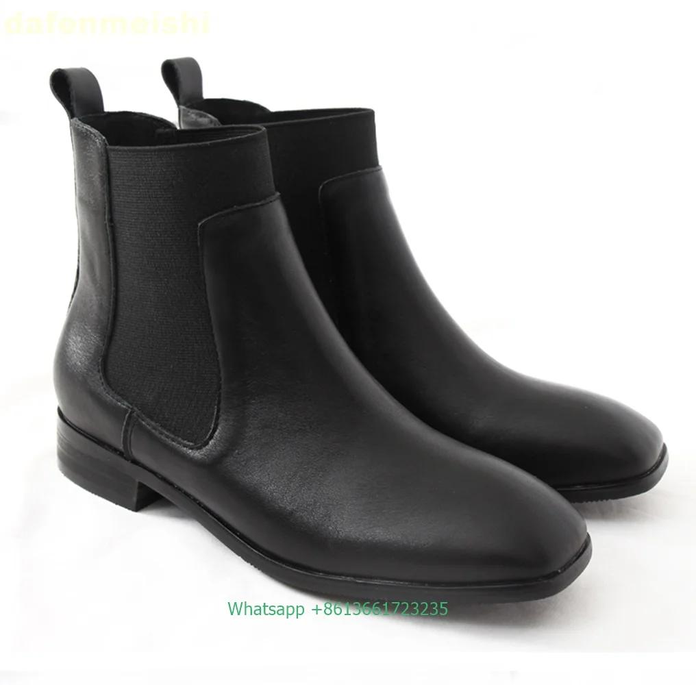 Fashion Women Genuine Leather Chelsea Ankle Boots Stretch Fabric Slip On Fashion Office & Career Boots 2025 Winter Flats Heels Boots