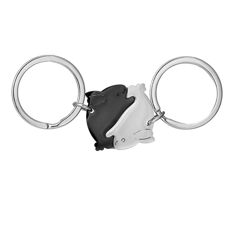 Cute Cartoon Rabbit Stainless Steel Keychain Lovely Animal Design Fashion Couple Keyring Practical Valentine's Day Gift