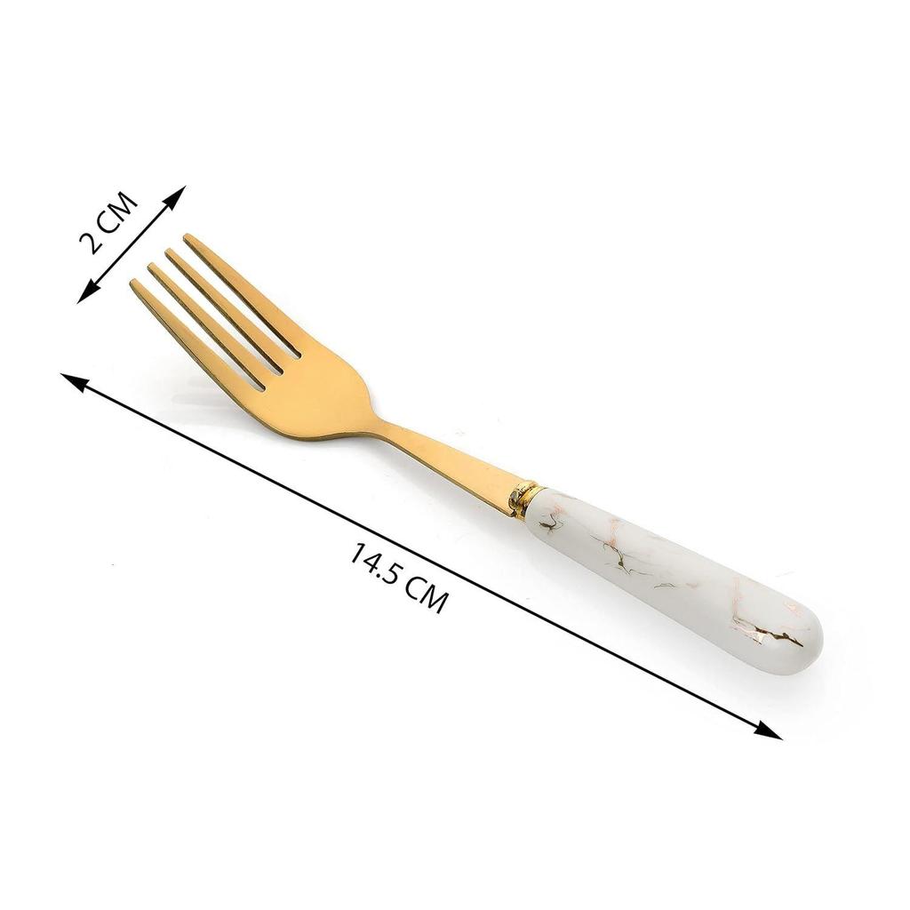 Golden Stainless Steel Forks Set for Home Kitchen & Restaurant Cutlery Dinner Table Oval Edge with Ceramic Handle Tableware