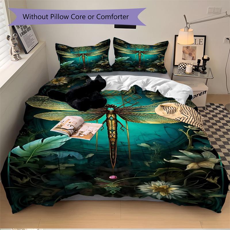 3pcs Dragonfly Art Duvet Cover Set -Includes 1 Duvet Cover and 2 Pillowcases, No Quilt Core, All-Season Home Decor  Yy251111107