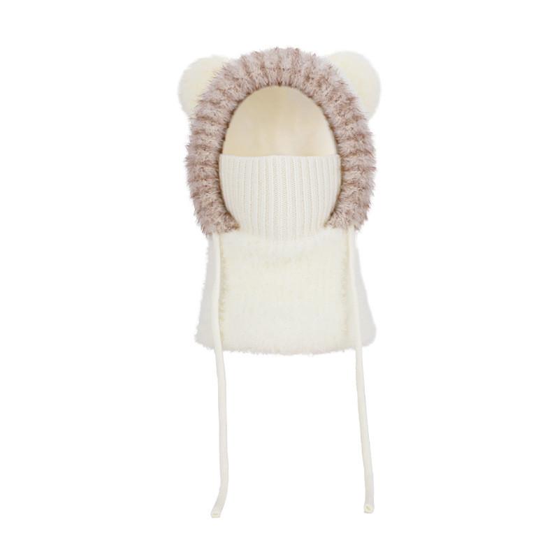 

Childrens Fleece Lined Knit Cap With Cartoon Bear Style For Winter Cold Protection And Comfort білий