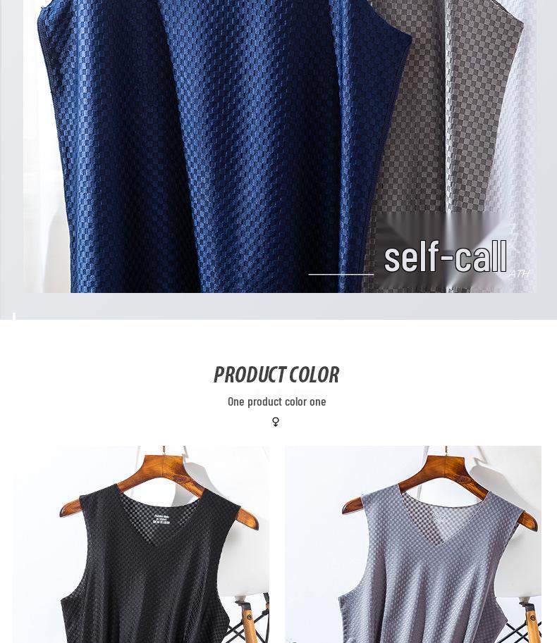 Men's Plaid Ice Silk Sleeveless Quick-Dry Tank Top - Breathable, Seamless Sports Fitness Undershirt for Summer.