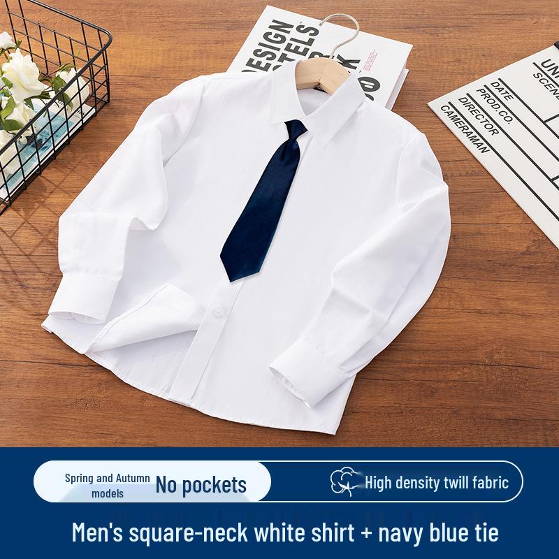 

Белая рубашка с длинным рукавом для мальчика на весну/осень - Форма для кампуса начальной школы и костюм для выступления 1 июня. 110 cm