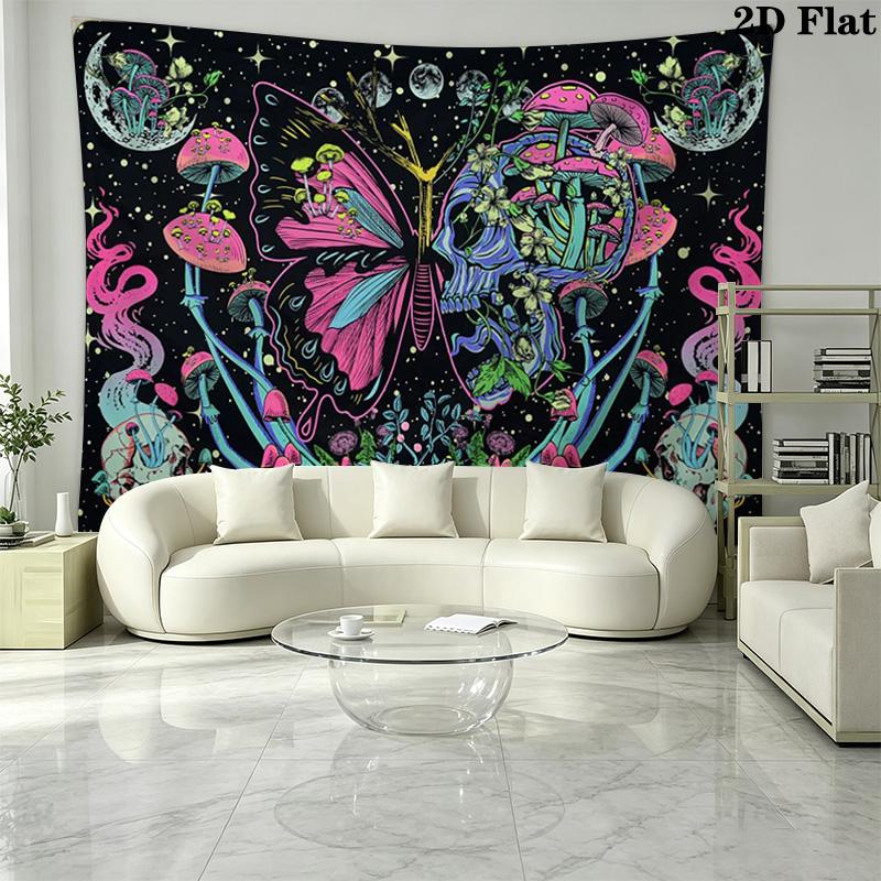 Skull and Butterfly Wall Tapestry Aesthetic Wall Hanging Printed Fabric Blanket Decorative Tapestries for Bedroom Living Room Home Decor