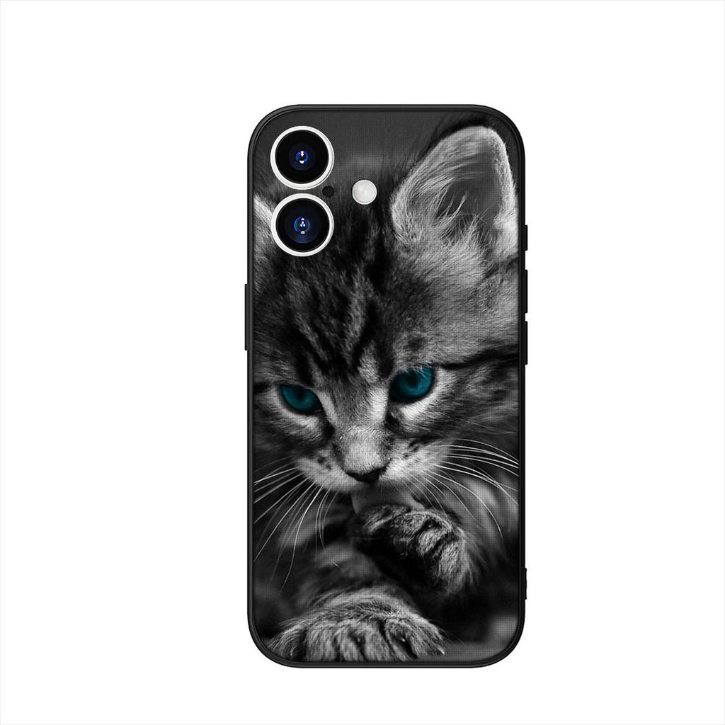 Blue Cat Green Eyes Meow Phone Cover Case for Apple iPhone 16 15 14 Plus 13 12 Mini 17 Pro Max + 16E Air 16+ ProMax Casing