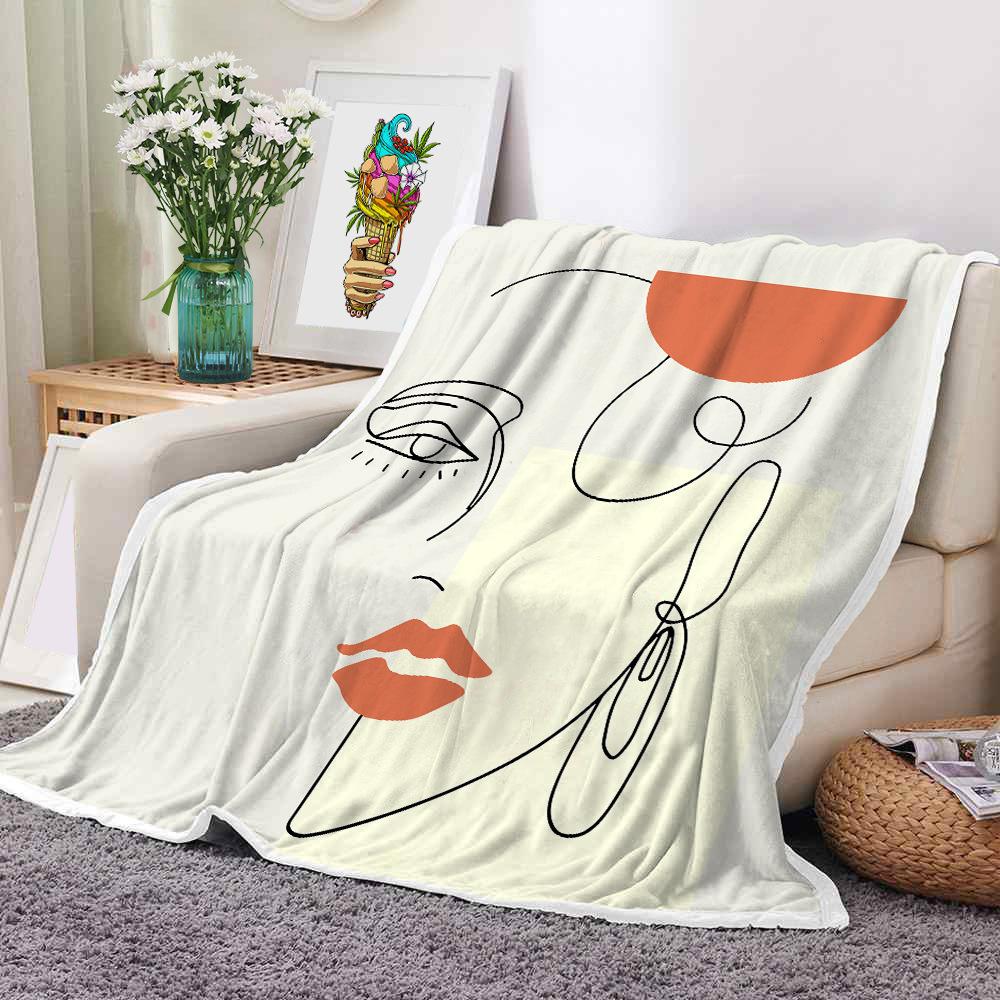 Mondrian Art Digital-printed Polyester Bedroom Velvet Flannel Soft Sofa Cover Blanket Fleece Soft Sofa Cover Blankets for Beds