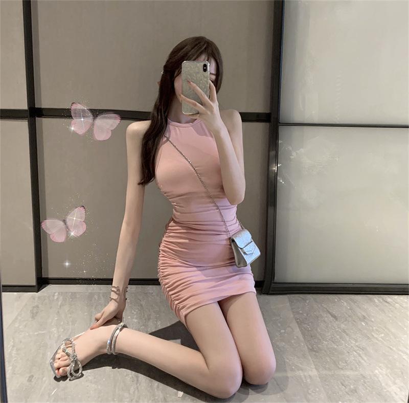 Live Clothes Female Live Streaming Host Sleeveless Dress Female Summer New Pure Desire Spice Slim Sexy Pink Hip Skirt
