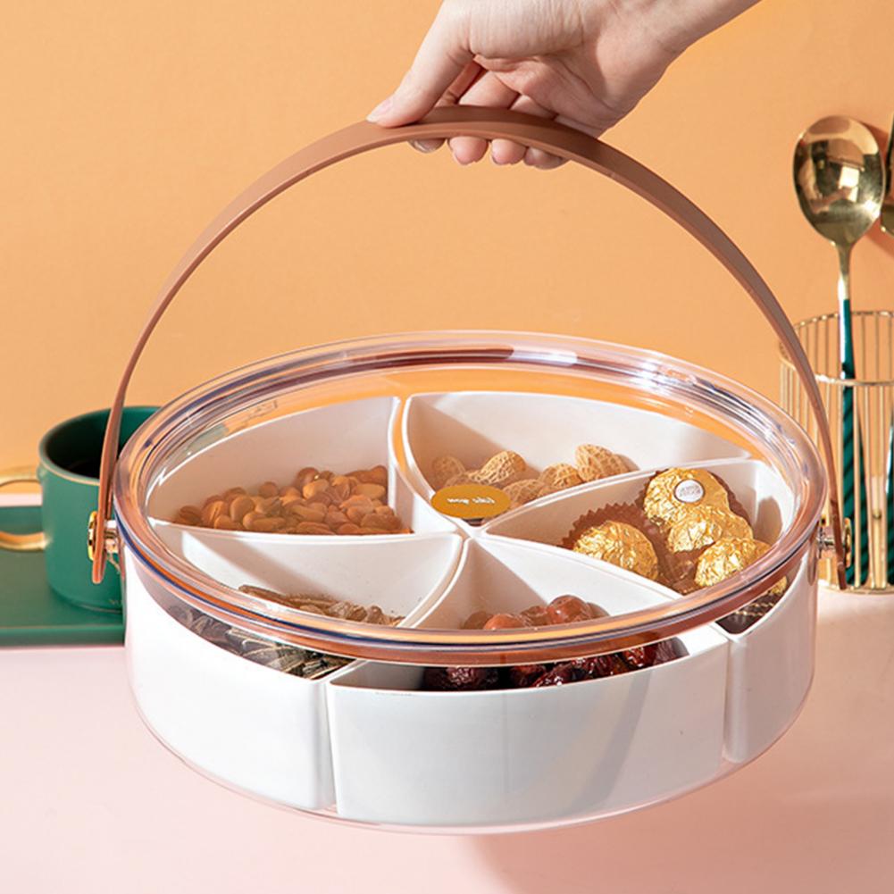 Fruit Plate Compartment with Transparent Lid Grip Handle Large Capacity Easy To Clean Snack Storage Container