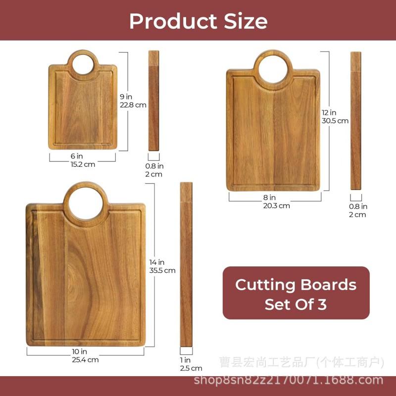 Wood Cutting Board Set Dual-Sided Kitchen Chopping Serving Tray Pizza Steak Deli Pastries