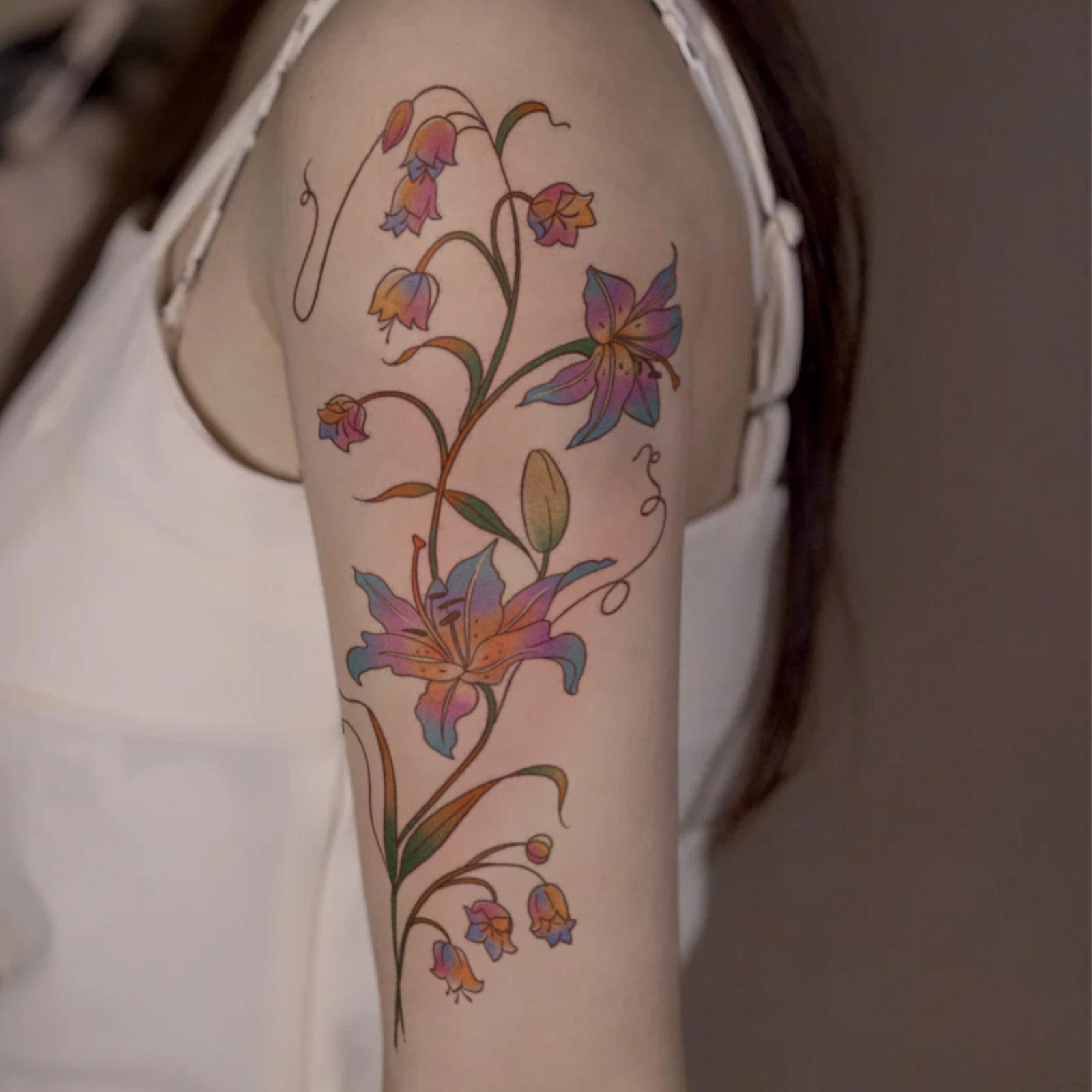 Glow Makeup Unisex Purple Gentle Tone Floral Tattoo Sticker | Simulation Lily Of The Valley Arm Sticker Waterproof And Long-Lasting