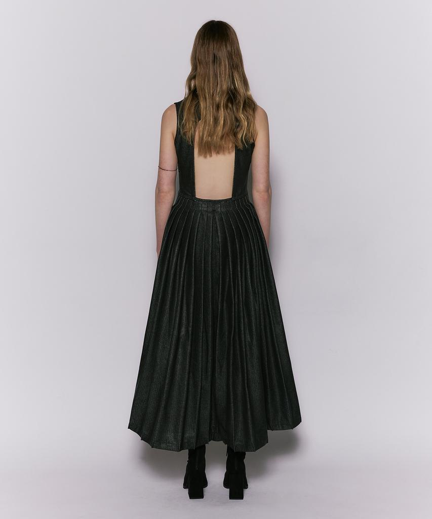 Weseullihyuseuteon Herringbone Glow Denim Long Tuck Dress Black