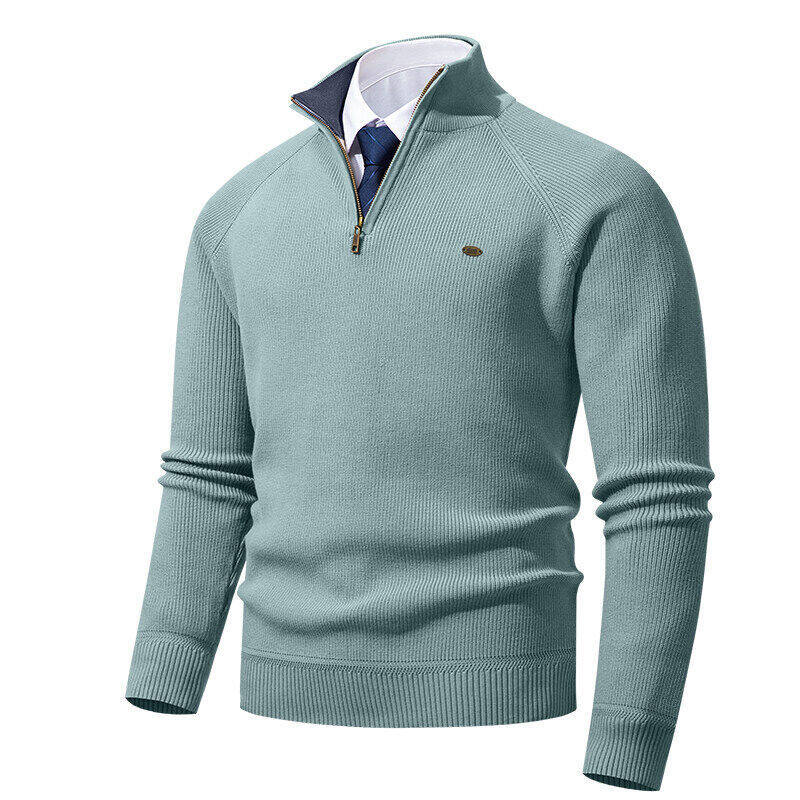 

Мужской свитер на молнии до середины груди из французского рубчика, повседневная одежда XL зелёный