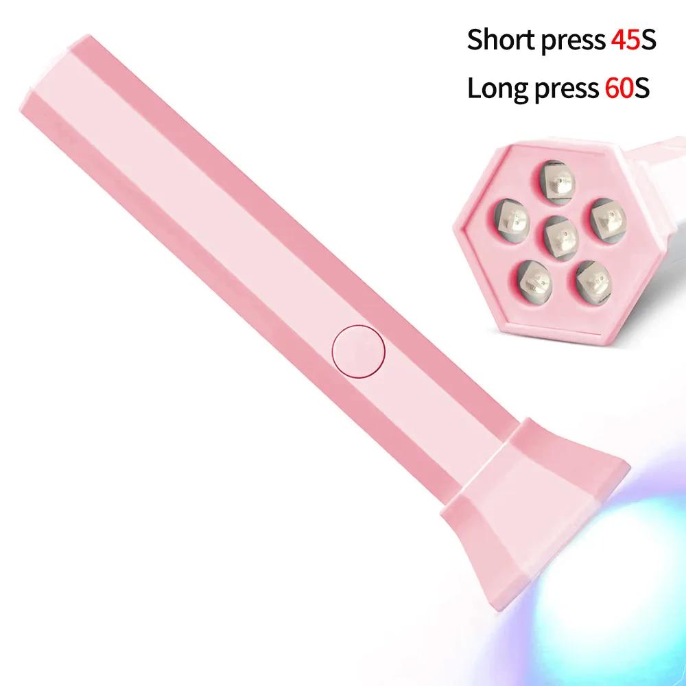 6LEDs Nail Light Portable Nail Dryer Lamp UV For Curing All Gel Polish USB Rechargeable Quick Dry Timing Machine Nail Art Tools