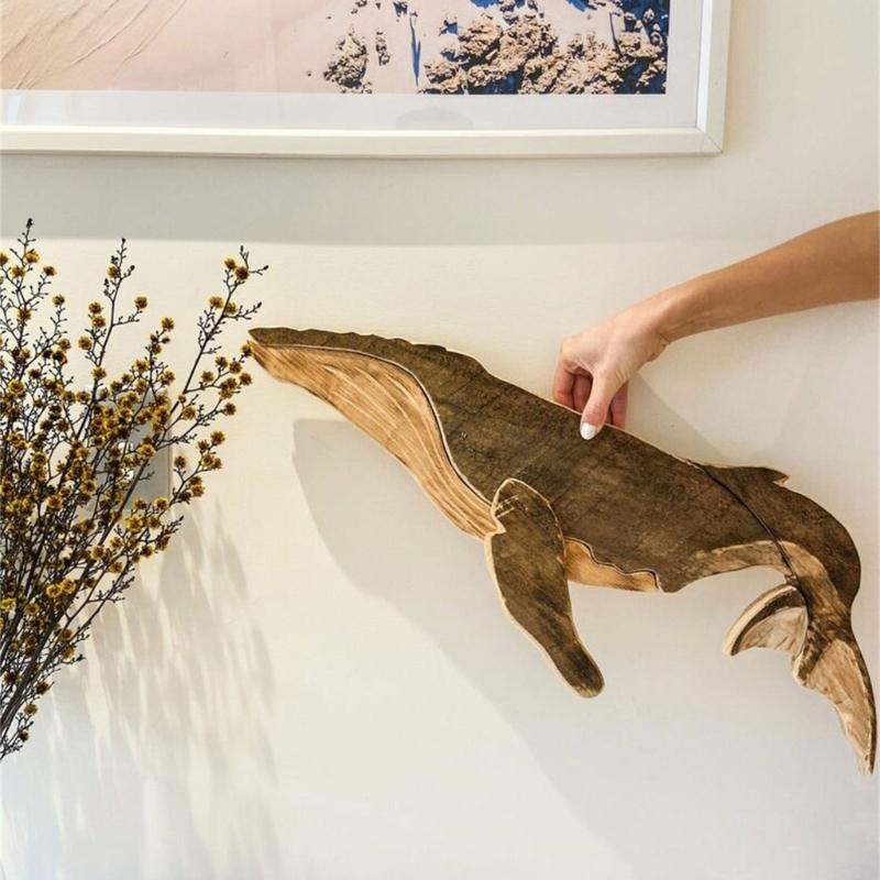 Holz-Meeresfisch-Figur Handgeschnitzt Rustikale Segelskulptur Wandbehang Dekoration für Häuser mit Strandthema