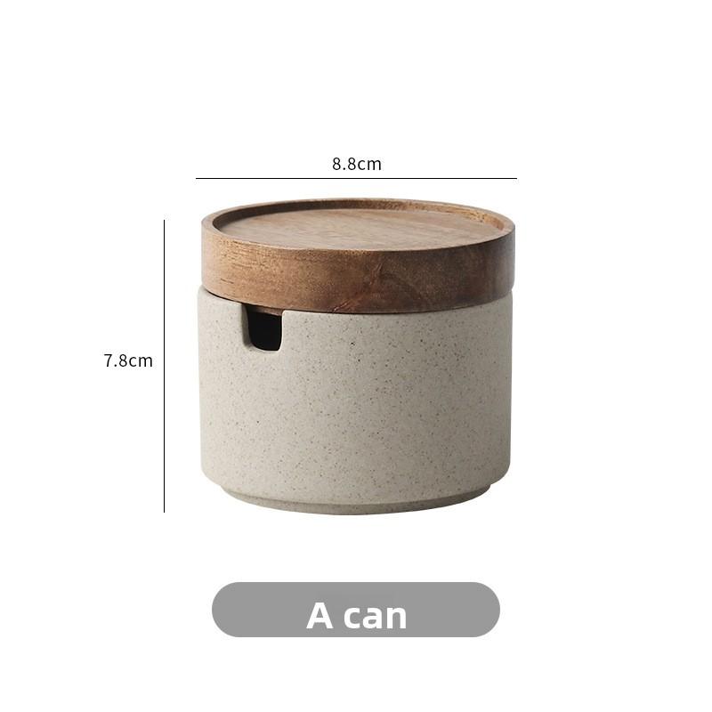 Wholesale Colorful Ceramic Flavour Seasoning Jar Kitchenware Seasoning Wooden Lid Ceramic Spice Shaker Jars Set with Bamboo Lid 1 Jar серый