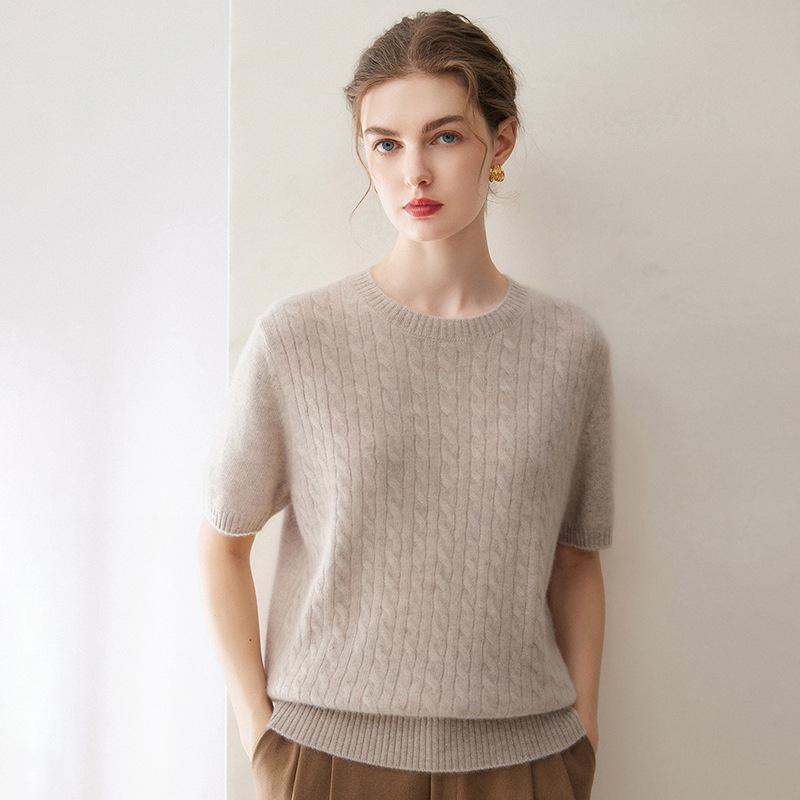Kang Sai Ni Women's 100% Cashmere Cable Knit Retro Sweater
