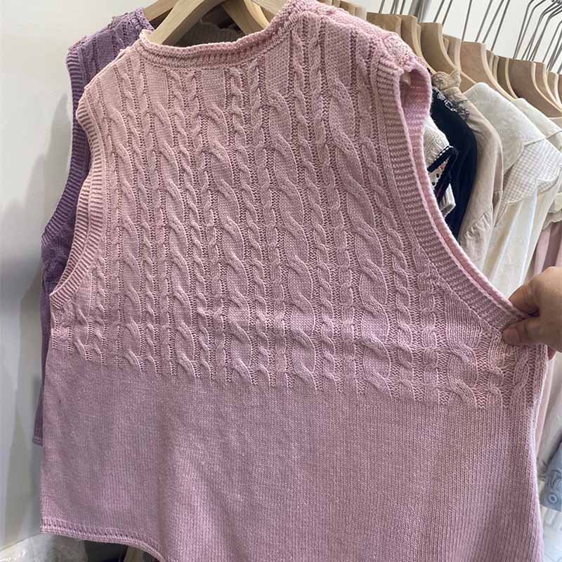 Knitted Vest Women Oversize Undershirt Sleeveless Tops Loose Sweater Vest Thickened Casual Round Neck Vest