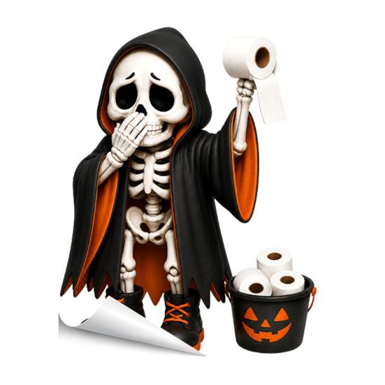 Waterproof PVC Toilet Art Halloween Skeleton Sticker, Funny Pooping Lid Decal, Dark Humor Decal Adhesive Bathroom Sticker for Tank, Holiday Home Decor